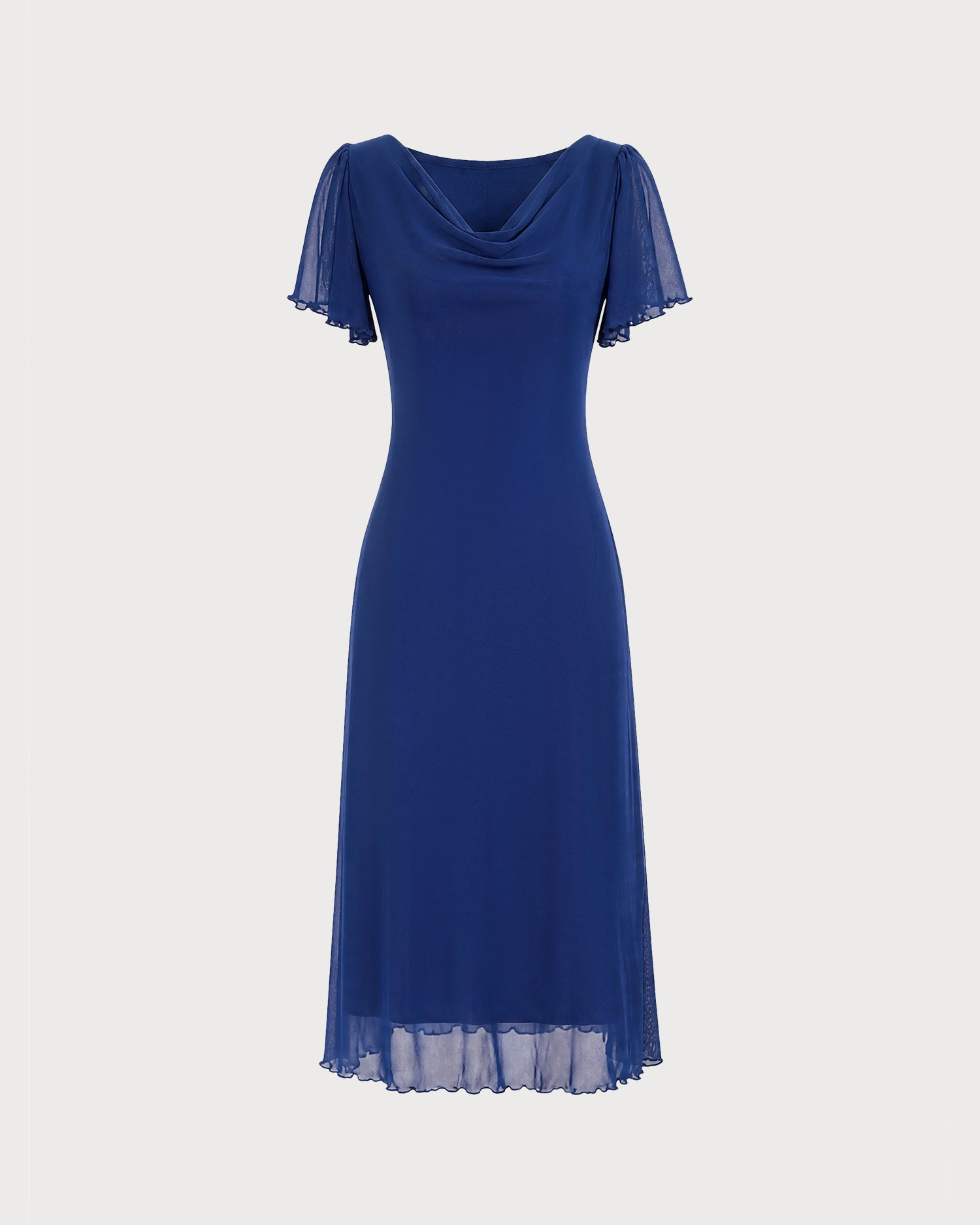 Navy Cowl Neck Mesh Midi Dress 02
