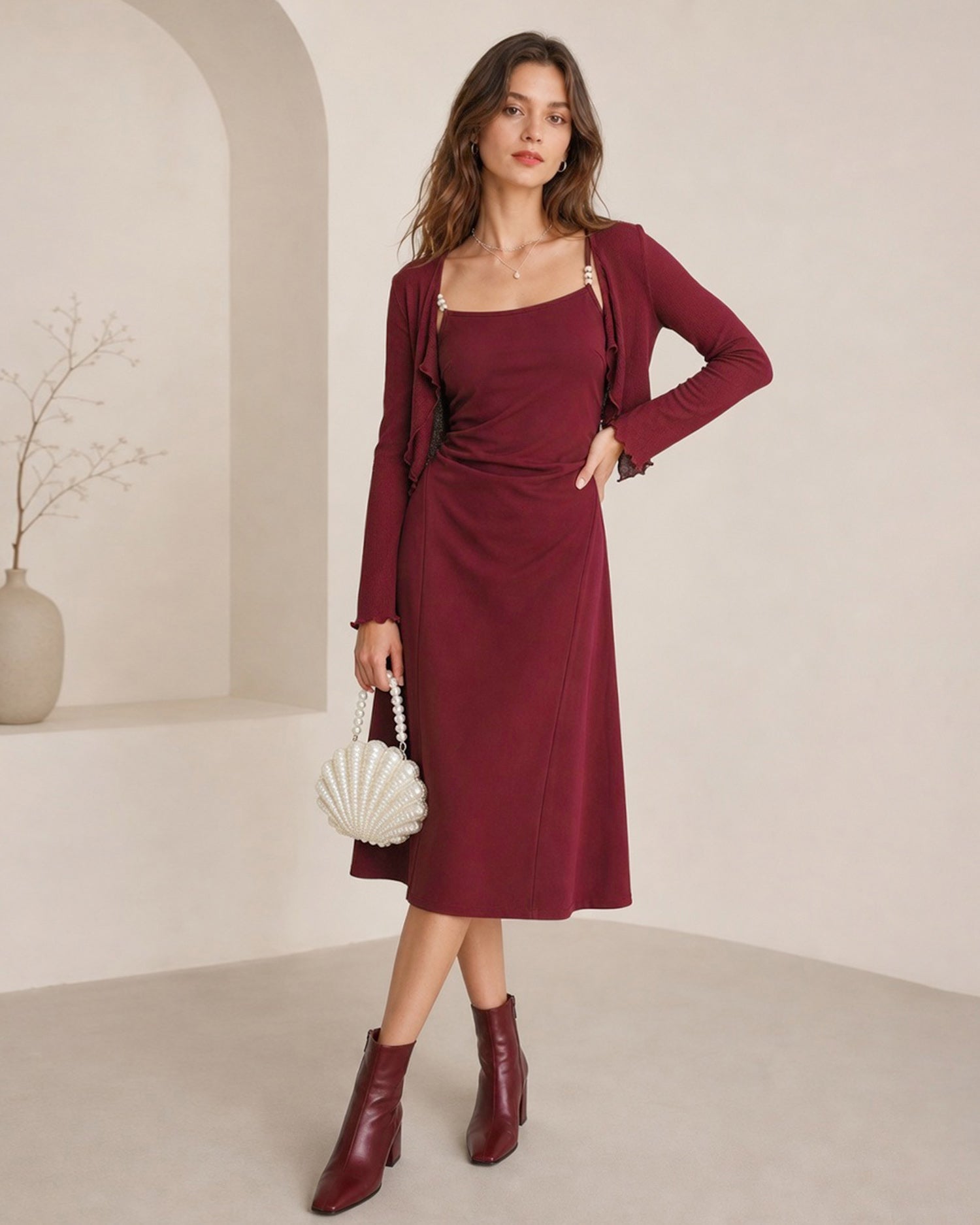 Women's Knitted Polyester Midi Dresses - RIHOAS