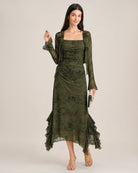 Women's Knitted Polyester Midi Dresses Green - RIHOAS
