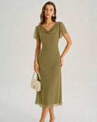 Women's Knitted Polyester Midi Dresses Green - RIHOAS