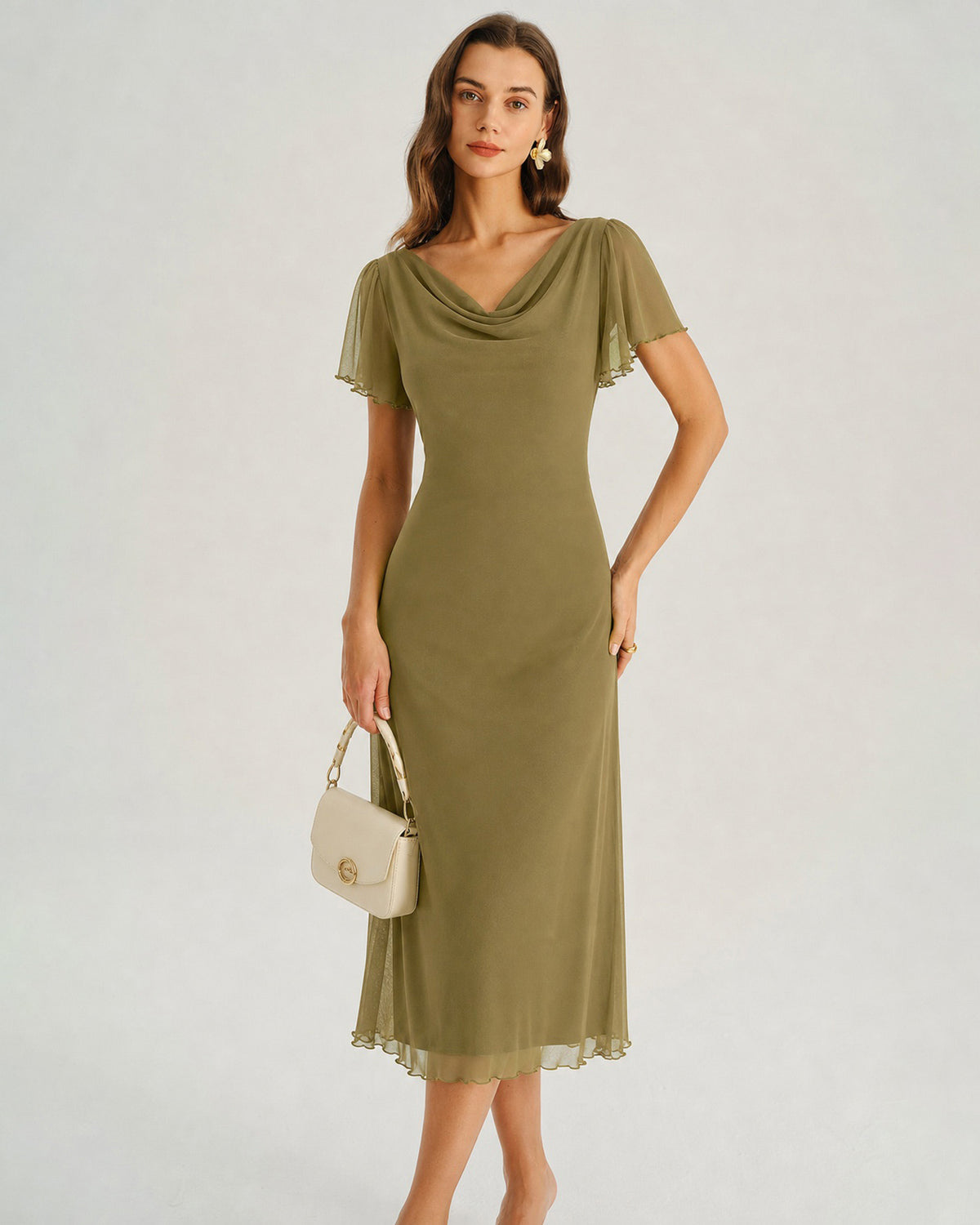 Women's Knitted Polyester Midi Dresses Green - RIHOAS