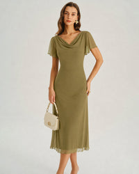 Women's Knitted Polyester Midi Dresses Green - RIHOAS