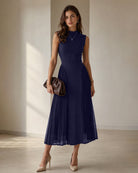 Women's Knitted Polyester Midi Dresses Navy - RIHOAS
