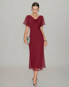 Women's Knitted Polyester Midi Dresses Red - RIHOAS