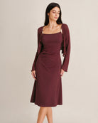 Women's Knitted Polyester Midi Dresses Wine Red - RIHOAS