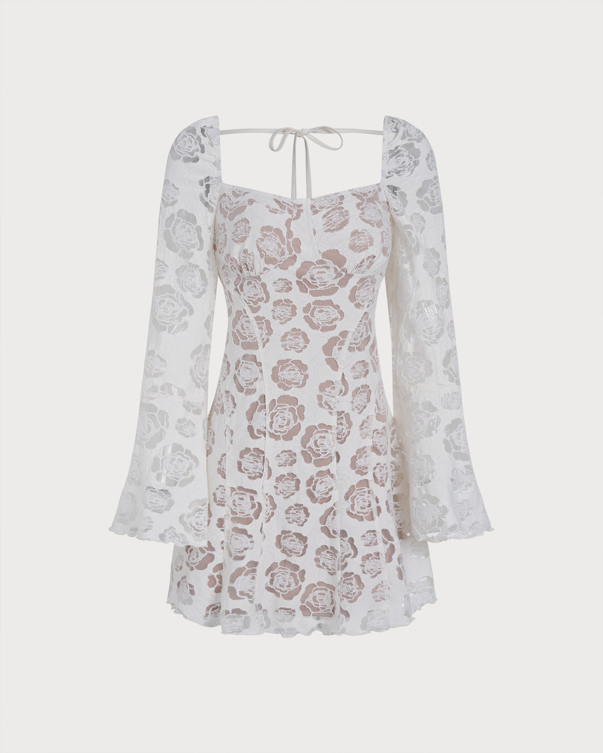 Women's Knitted Polyester Mini Dress Beige Dresses - RIHOAS