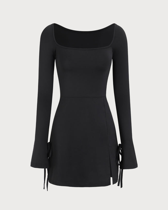 Women's Black Square Neck Long Sleeve Mini Dress & Reviews Women's Black Square Neck Long Sleeve Mini Dress & Reviews