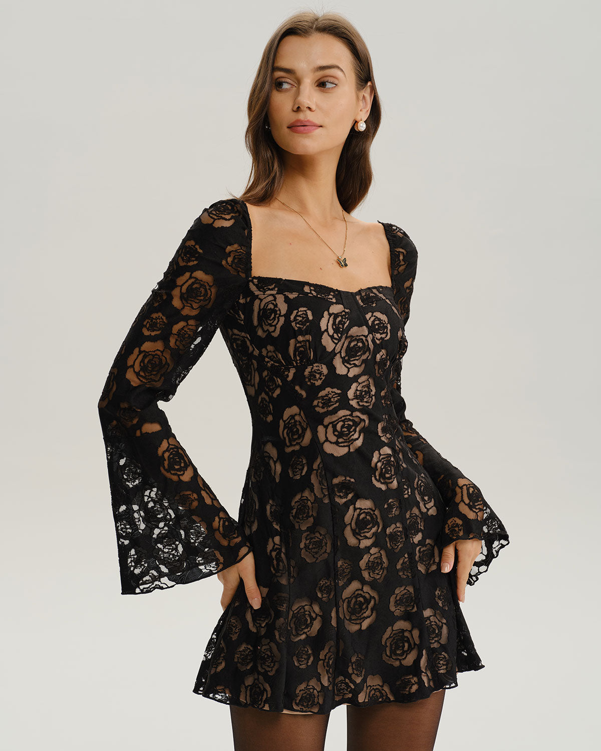 Women's Knitted Polyester Mini Dress Black Dresses - RIHOAS