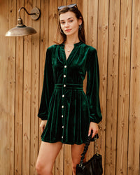 Rihoas Velour Lantern Sleeve Mini Dress for Women, Green / S Rihoas Velour Lantern Sleeve Mini Dress for Women, Green / S