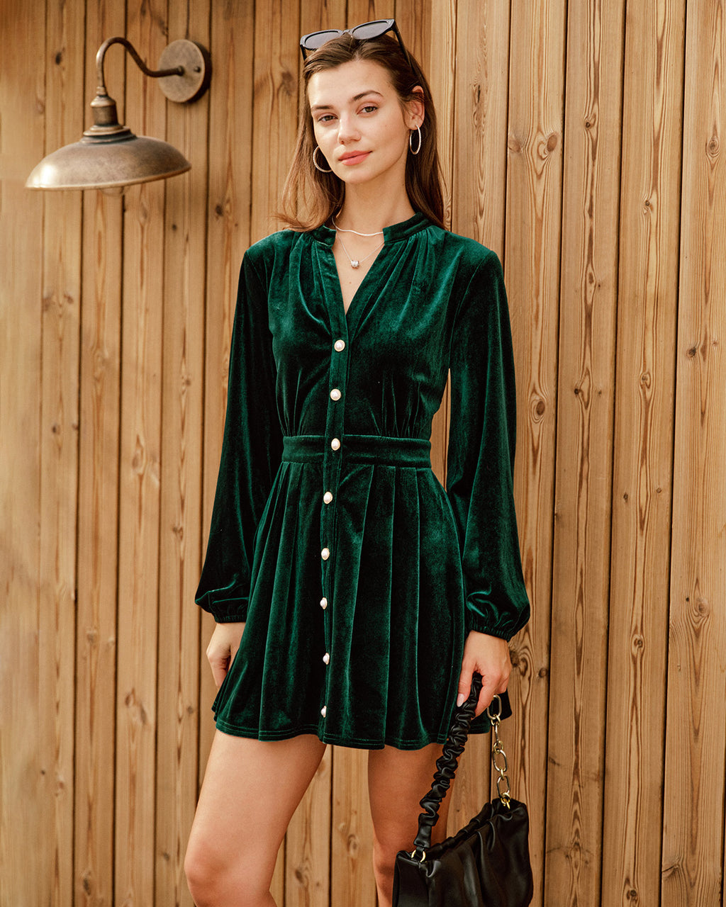 Women's Knitted Polyester Mini Dress Green Dresses - RIHOAS