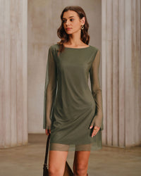 Women's Knitted Polyester Mini Dress Green Dresses - RIHOAS