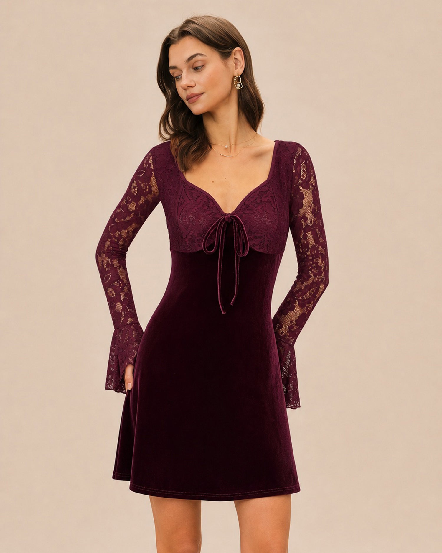 Women's Knitted Polyester Mini Dress Red - RIHOAS