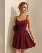 Women's Knitted Polyester Mini Dress Red - RIHOAS