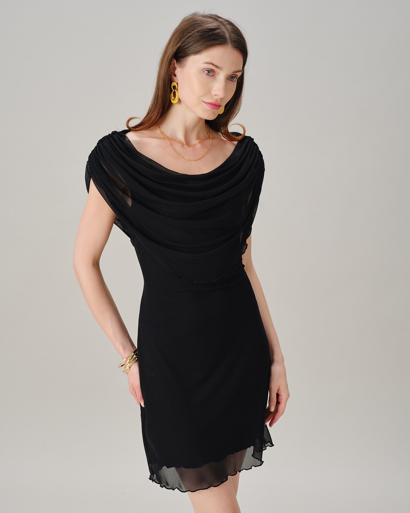 Women's Knitted Polyester Mini Dresses Black Dresses - RIHOAS