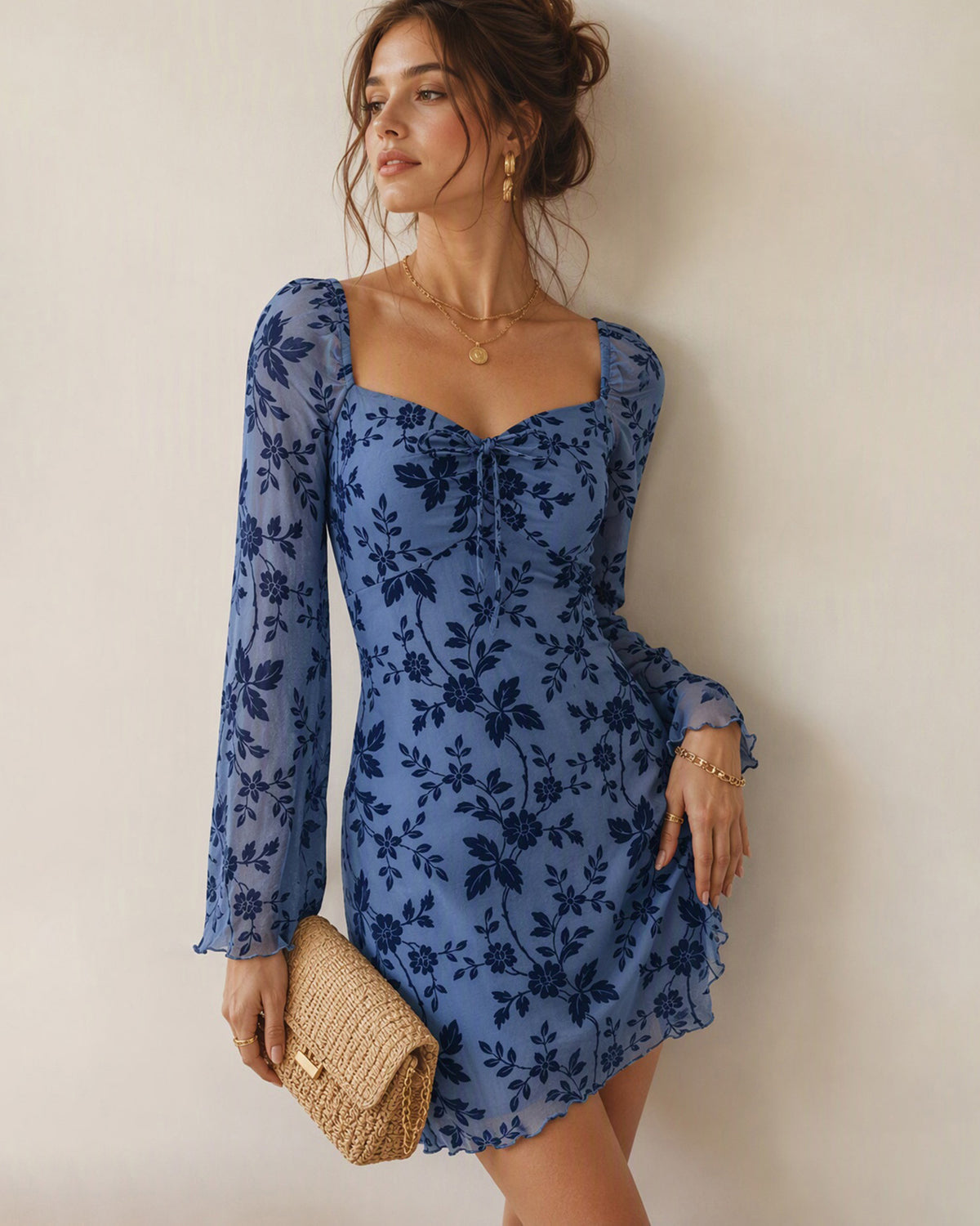 Women's Knitted Polyester Mini Dresses Blue - RIHOAS