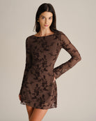 Women's Knitted Polyester Mini Dresses Coffee - RIHOAS
