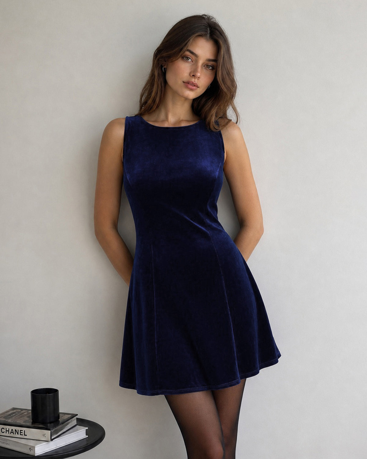 Women's Knitted Polyester Mini Dresses Navy - RIHOAS
