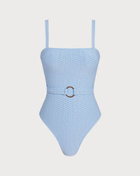 Women's Knitted Polyester One-Piece Swimsuit Blue One-Pieces - RIHOAS