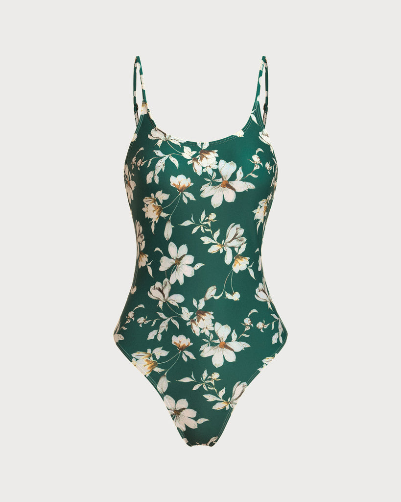 Women's Knitted Polyester One-Piece Swimsuit Green One-Pieces - RIHOAS
