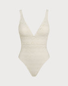 Women's Knitted Polyester One-Piece Swimsuit Off White One-Pieces - RIHOAS