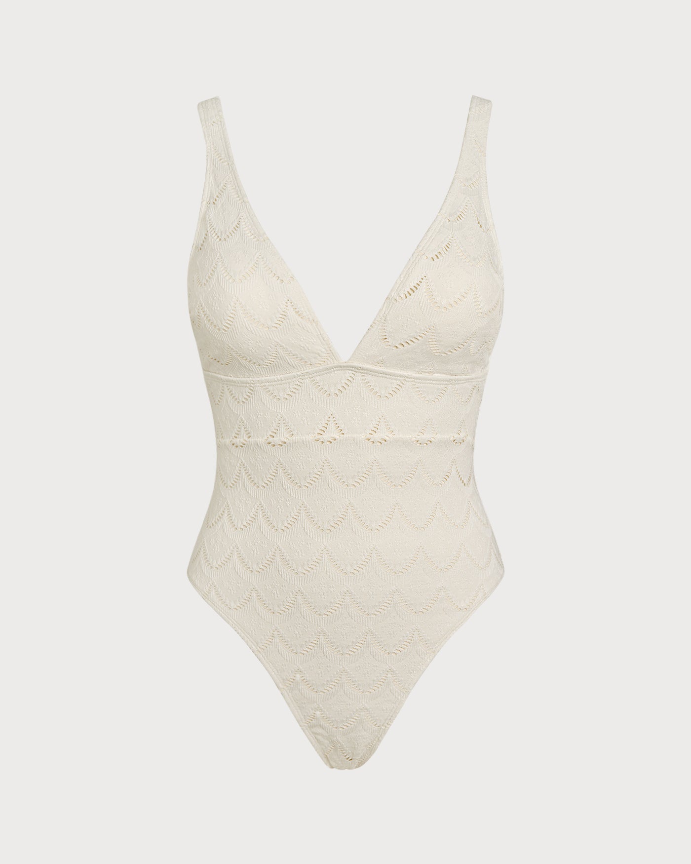 Women's Knitted Polyester One-Piece Swimsuit Off White One-Pieces - RIHOAS