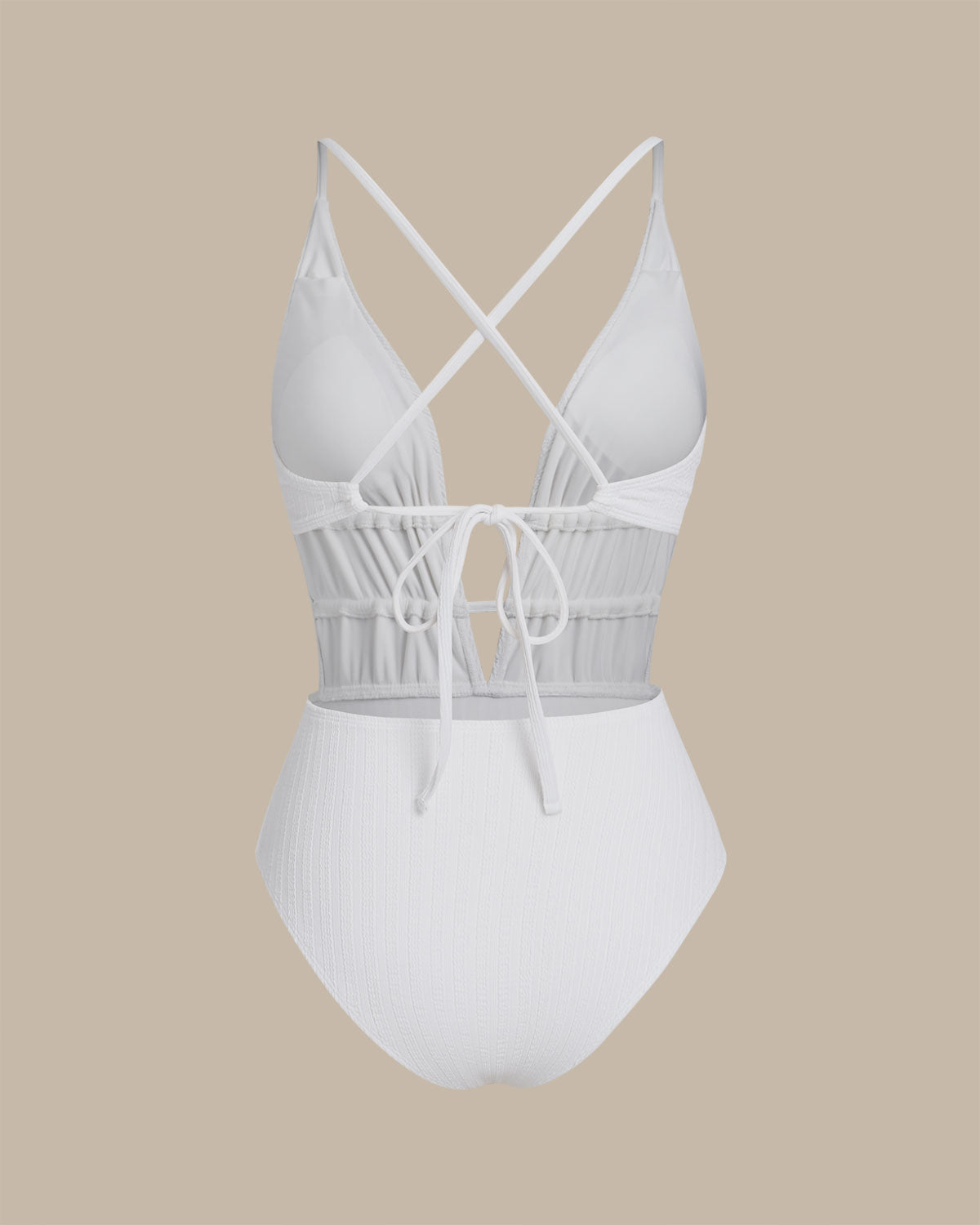 【NONCODE】Poritz Cotton Shirring One Piece Geometric Shirring High Neck Zip Front One Piece Swimsuit
