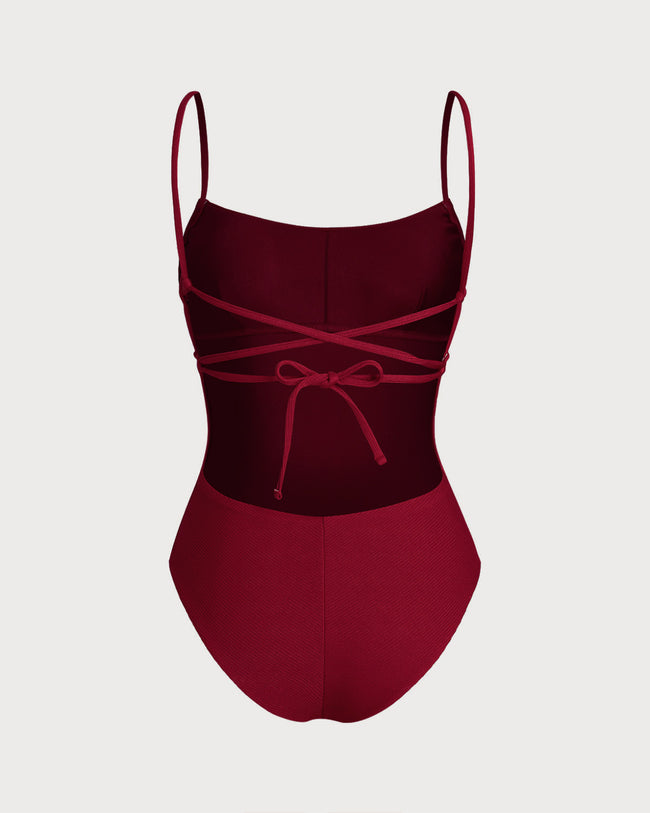 Red Bralette X Cross One-Piece Swimsuit & Reviews - Red