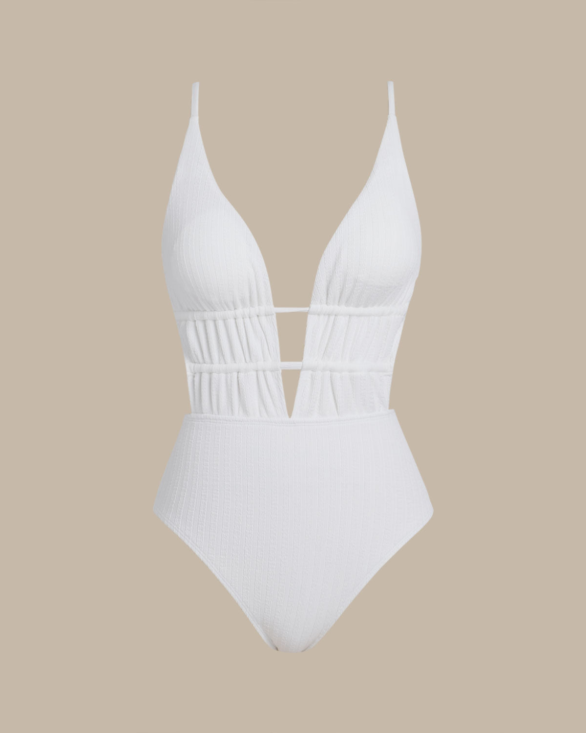 Women's Knitted Polyester One-Piece Swimsuit White One-Pieces - RIHOAS
