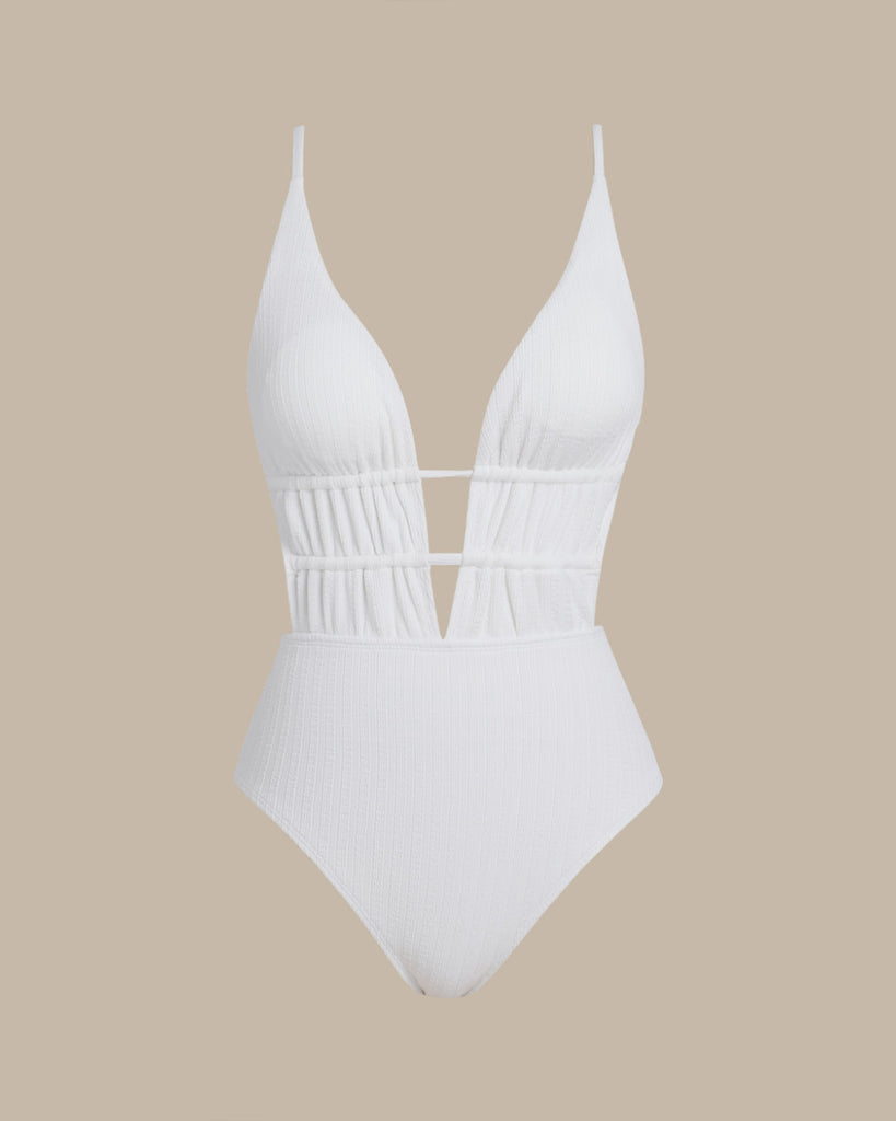 Women's Knitted Polyester One-Piece Swimsuit White One-Pieces - RIHOAS