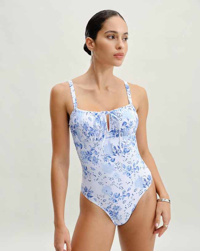 Women's Knitted Polyester One-Piece Swimsuit White One-Pieces - RIHOAS