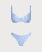 Women's Knitted Polyester Plaid Bikini Set Blue Bikinis - RIHOAS