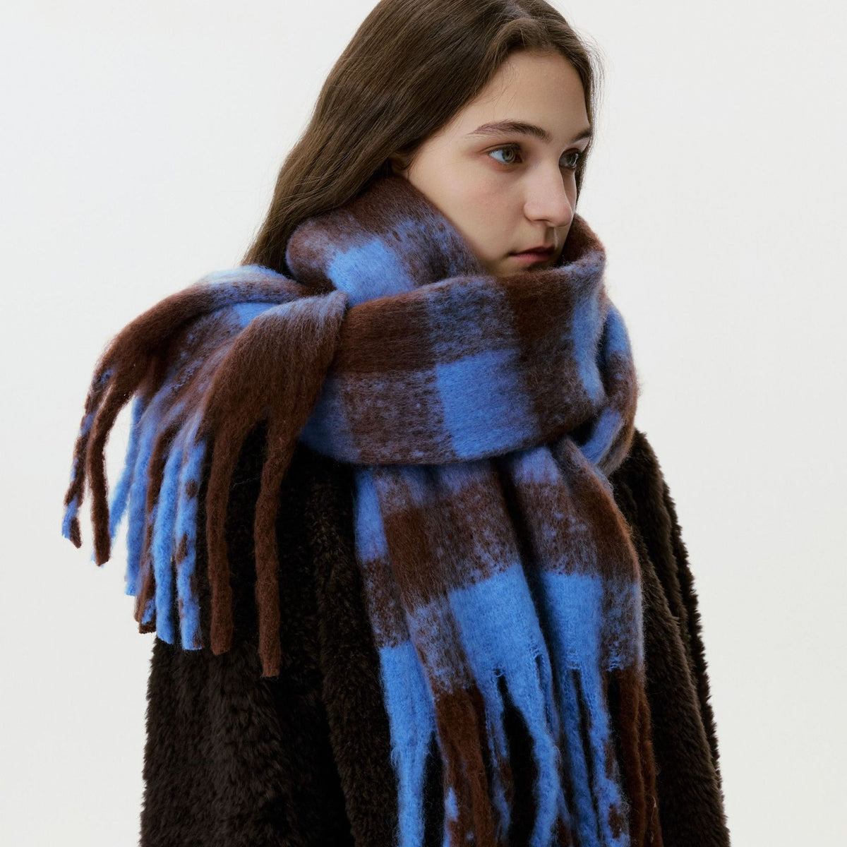Women's Knitted Polyester Scarves Blue Scarves - RIHOAS