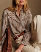 Women's Knitted Polyester Shirt Brown Tops - RIHOAS