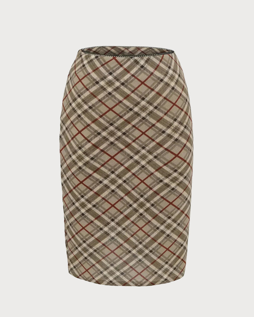 Women's Knitted Polyester Skirt Khaki Bottoms - RIHOAS