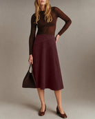 Women's Knitted Polyester Skirt Wine Red - RIHOAS