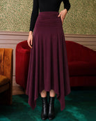 Women's Knitted Polyester Skirt Wine Red - RIHOAS