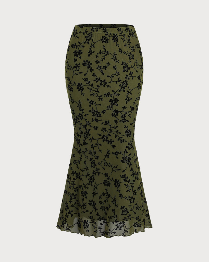 Women's Knitted Polyester Skirts Green Bottoms - RIHOAS