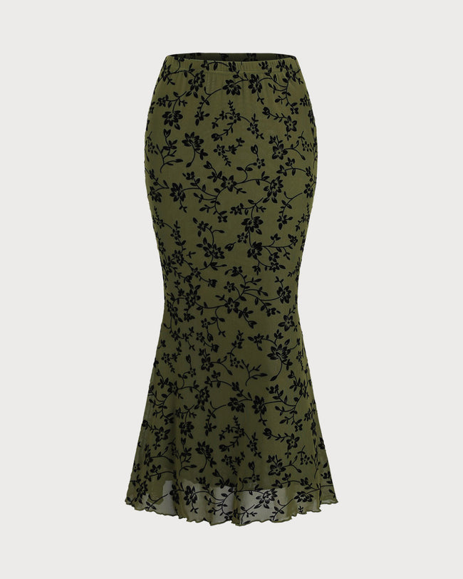 Women's Knitted Polyester Skirts Green Bottoms - RIHOAS