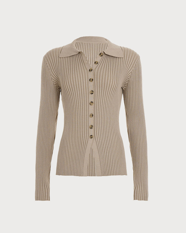 Women's Knitted Polyester Sweater Camel Tops - RIHOAS