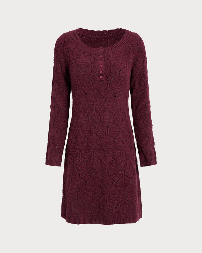 Women's Knitted Polyester Sweater Dress Dark Red Dresses - RIHOAS