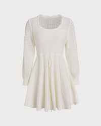 Women's Knitted Polyester Sweater Dress White Dresses - RIHOAS