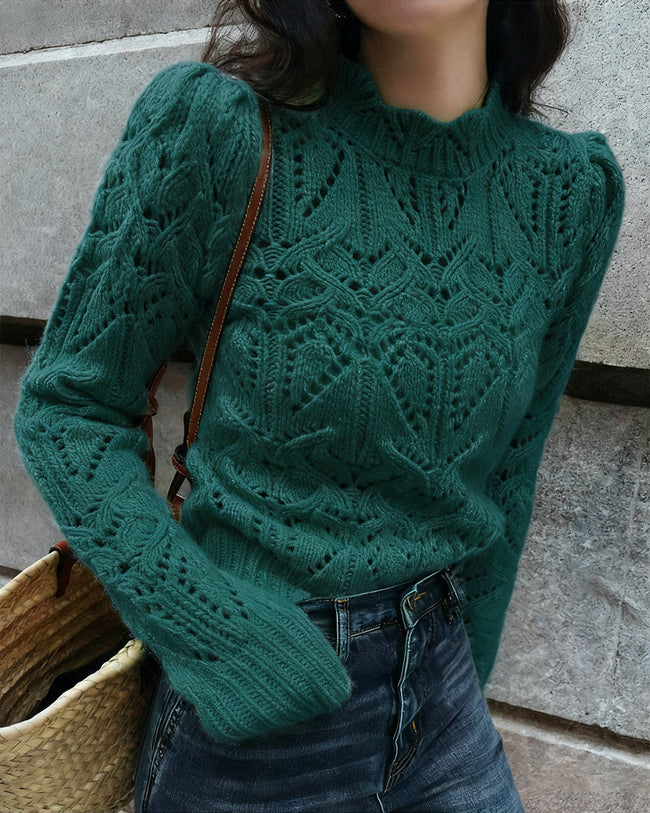 Women's Knitted Polyester Sweater Green Tops - RIHOAS