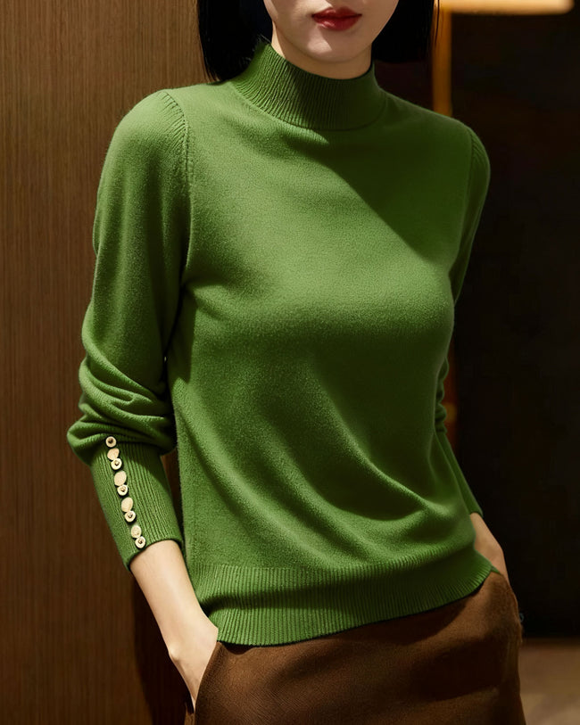 Women's Knitted Polyester Sweater Green Tops - RIHOAS