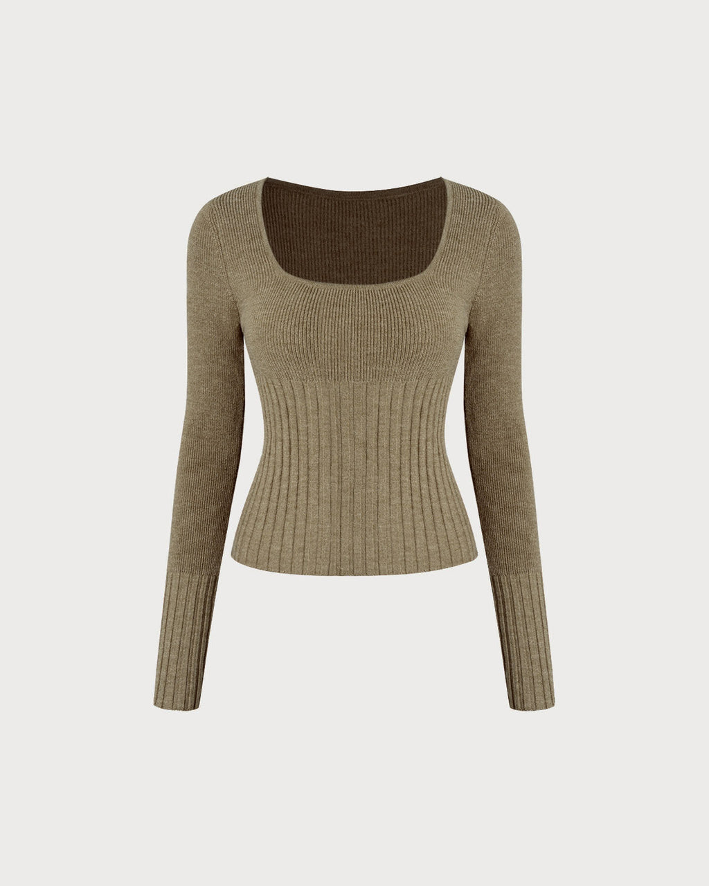 Women's Knitted Polyester Sweater Khaki Tops - RIHOAS