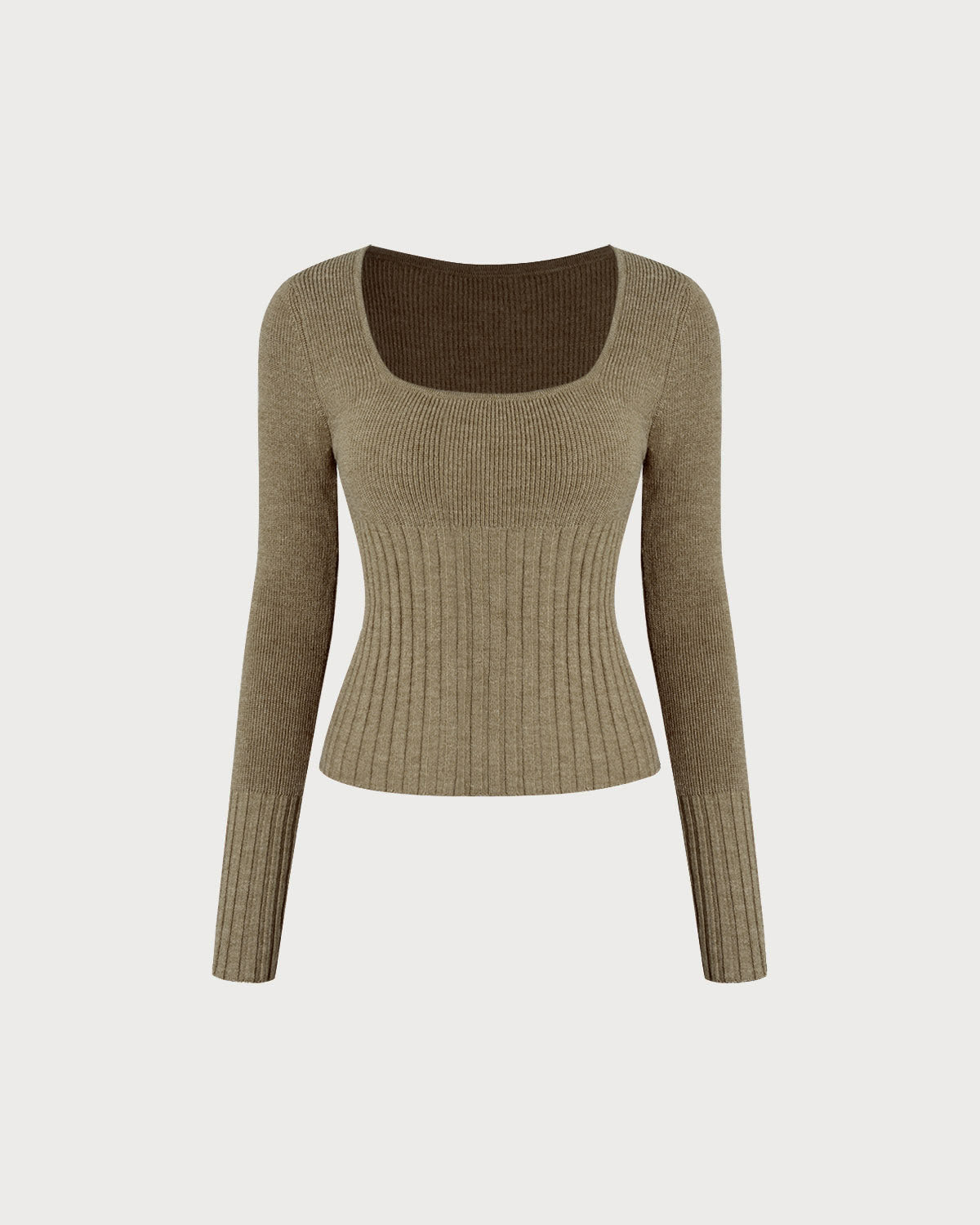 Women's Knitted Polyester Sweater Khaki Tops - RIHOAS
