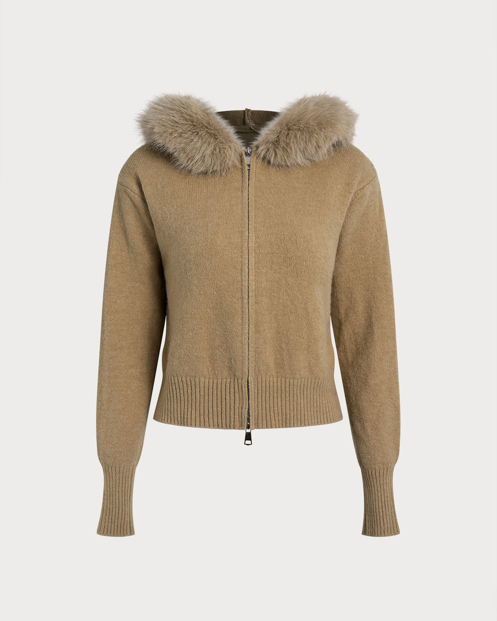 Women's Knitted Polyester Sweater Khaki Tops - RIHOAS