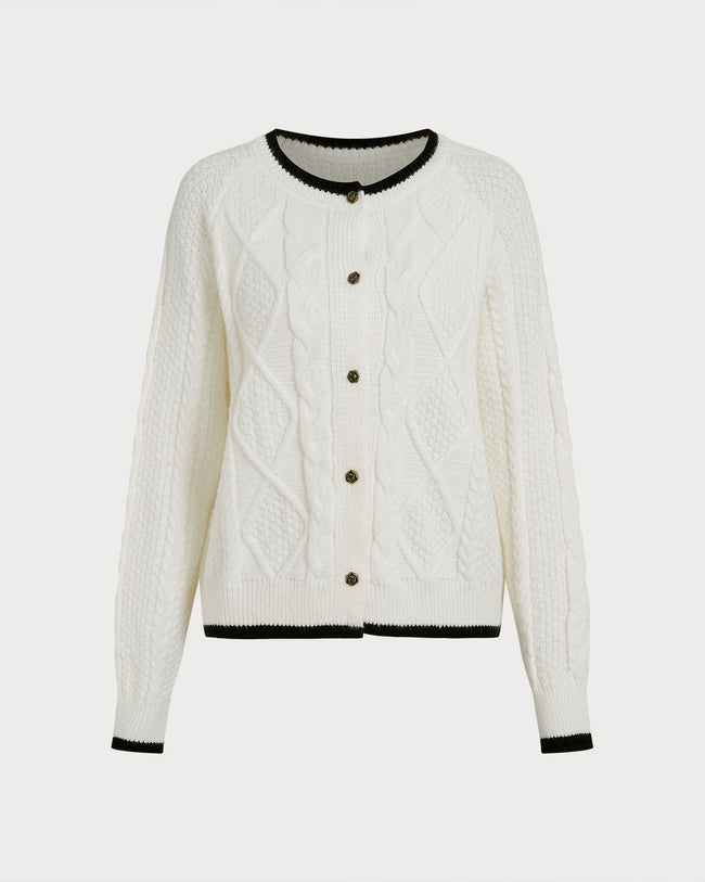 Women's Knitted Polyester Sweater Off White Tops - RIHOAS