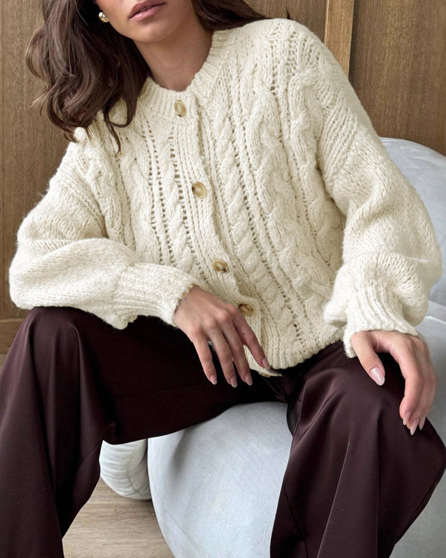 Women's Knitted Polyester Sweater Off White Tops - RIHOAS