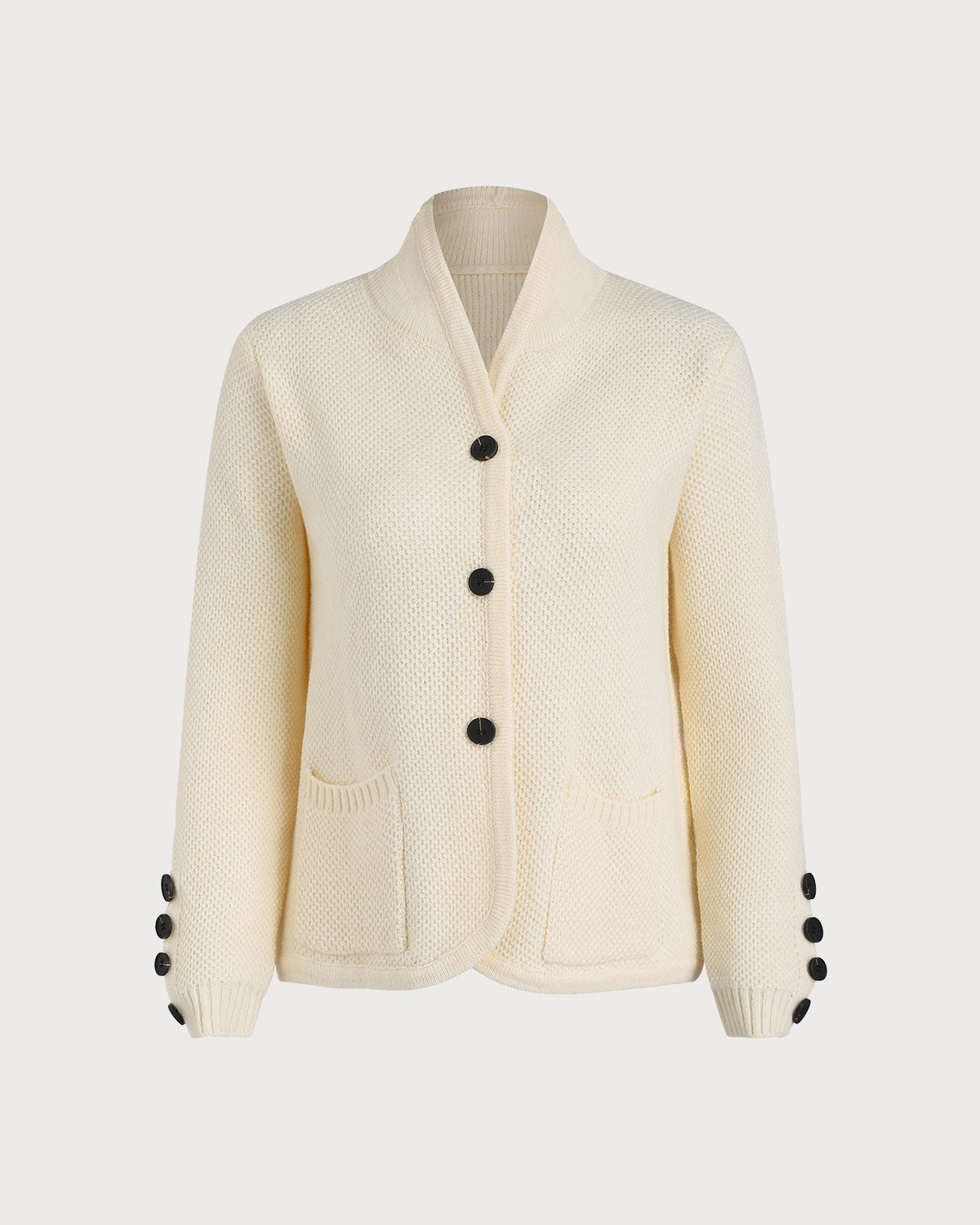 Women's Knitted Polyester Sweater Off White Tops - RIHOAS