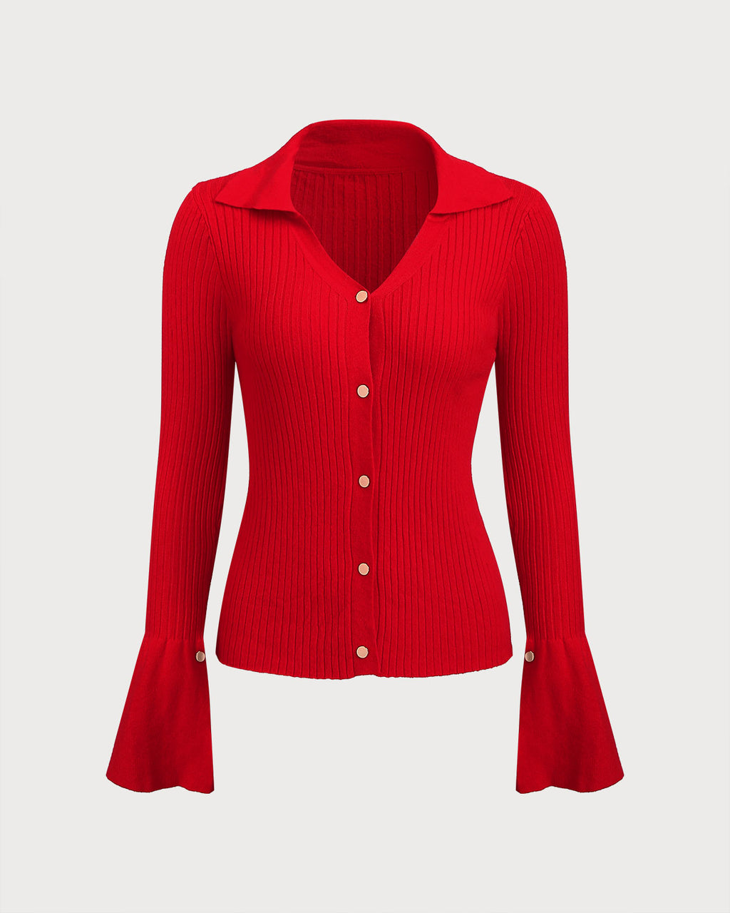 Women's Knitted Polyester Sweater Red Tops - RIHOAS
